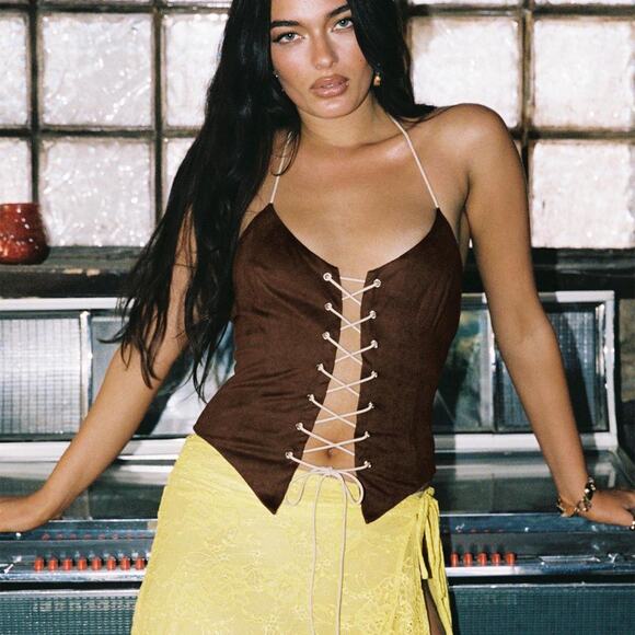 NWOT Princess Polly Faux Suede Halter Top - Picture 1 of 4